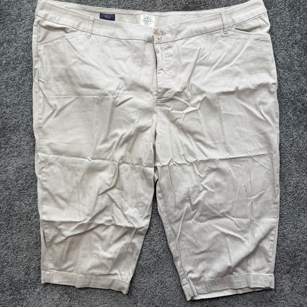 St. Johns Bay Khaki Crop Pants Womens 28WE Tan Cotton Stretch Casual Capris
